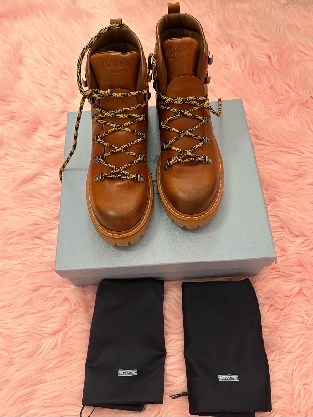 Brand new Prada Brown Leather St Moritz Hiking Boots size 39.5